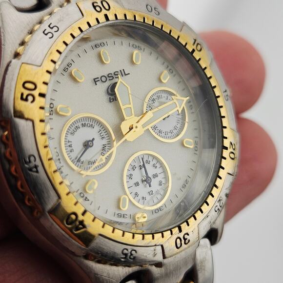 Fossil Two Tone Multifunction Watch Calendar Dial TLC Project Piece BQ-9030 - Picture 3 of 7